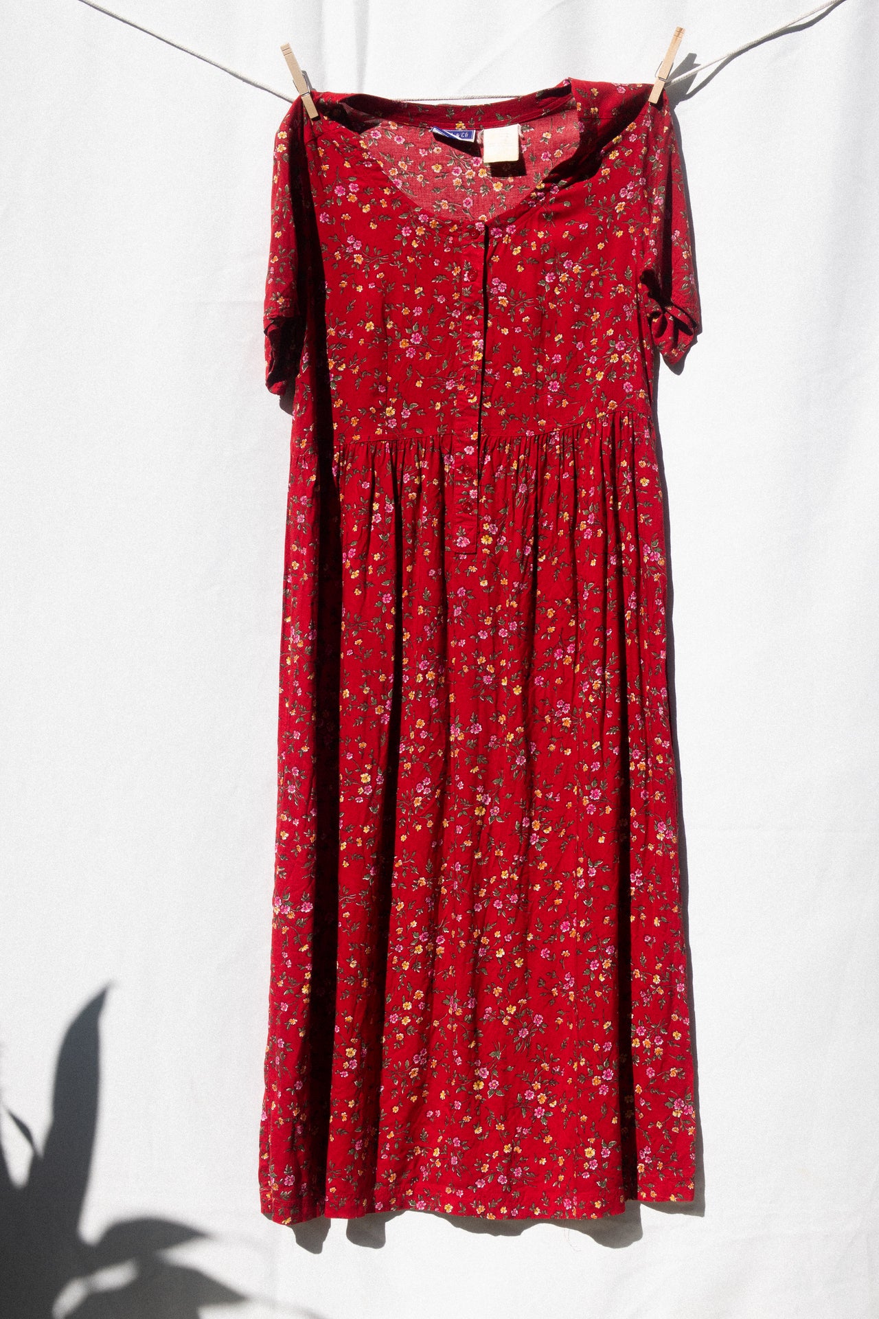 Red Floral Dress with Buttons
