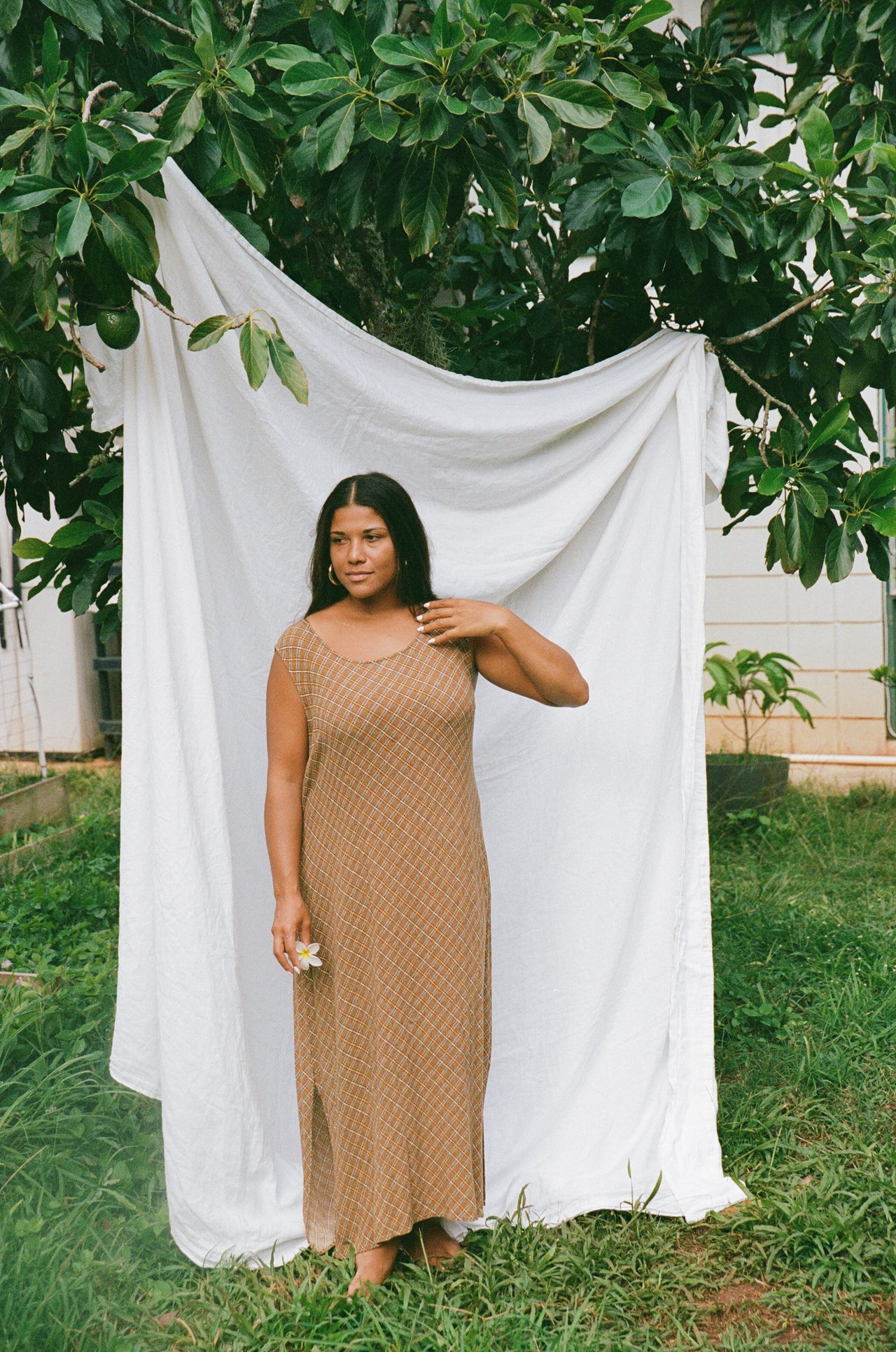 brown and black midi shift dress